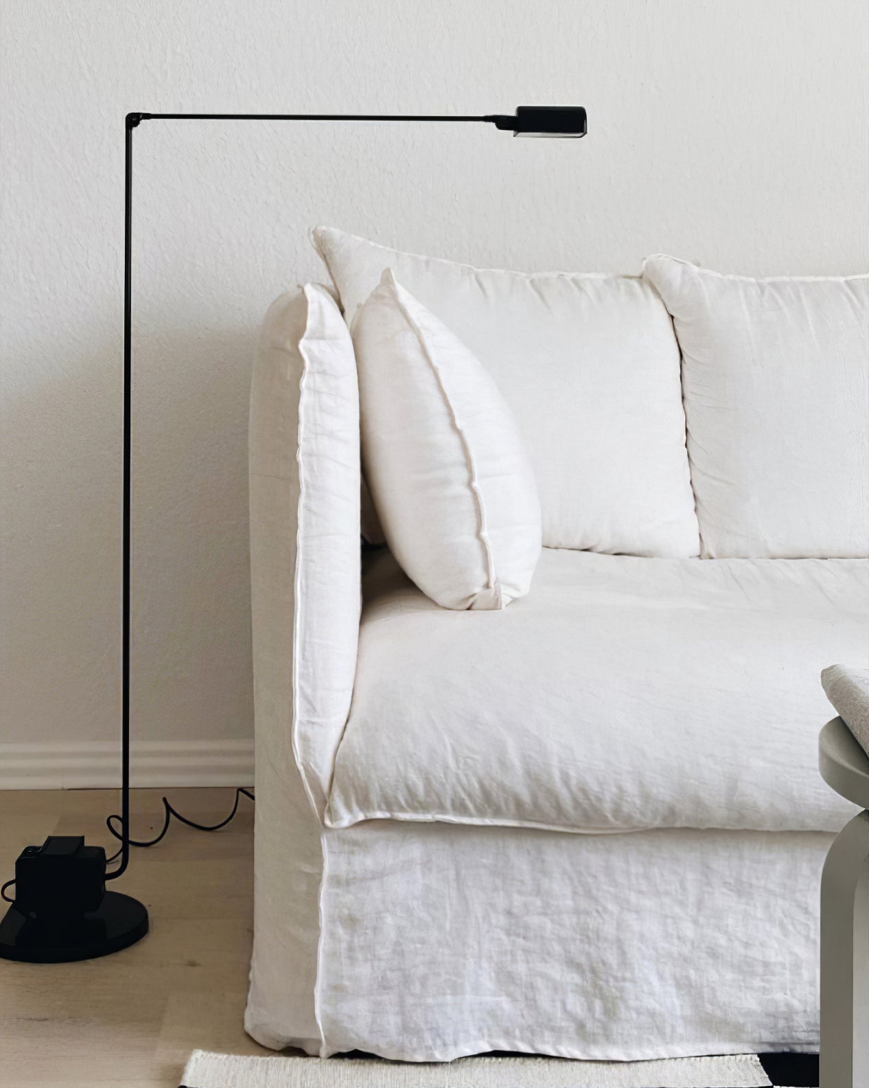 Dynamo Adjustable Arm LED Floor Lamp with Rotating Metal Diffuser and Cylindrical Base Standing Light