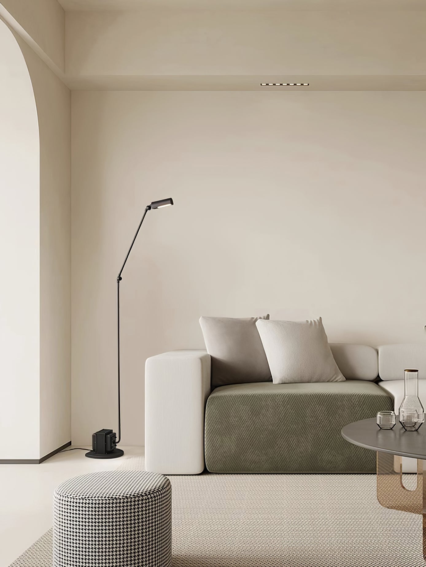 Dynamo Adjustable Arm LED Floor Lamp with Rotating Metal Diffuser and Cylindrical Base Standing Light
