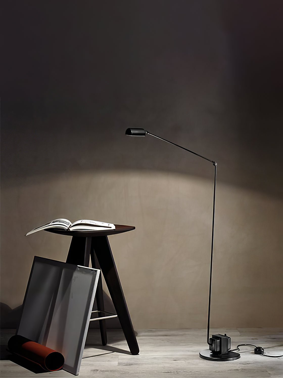 Dynamo Adjustable Arm LED Floor Lamp with Rotating Metal Diffuser and Cylindrical Base Standing Light
