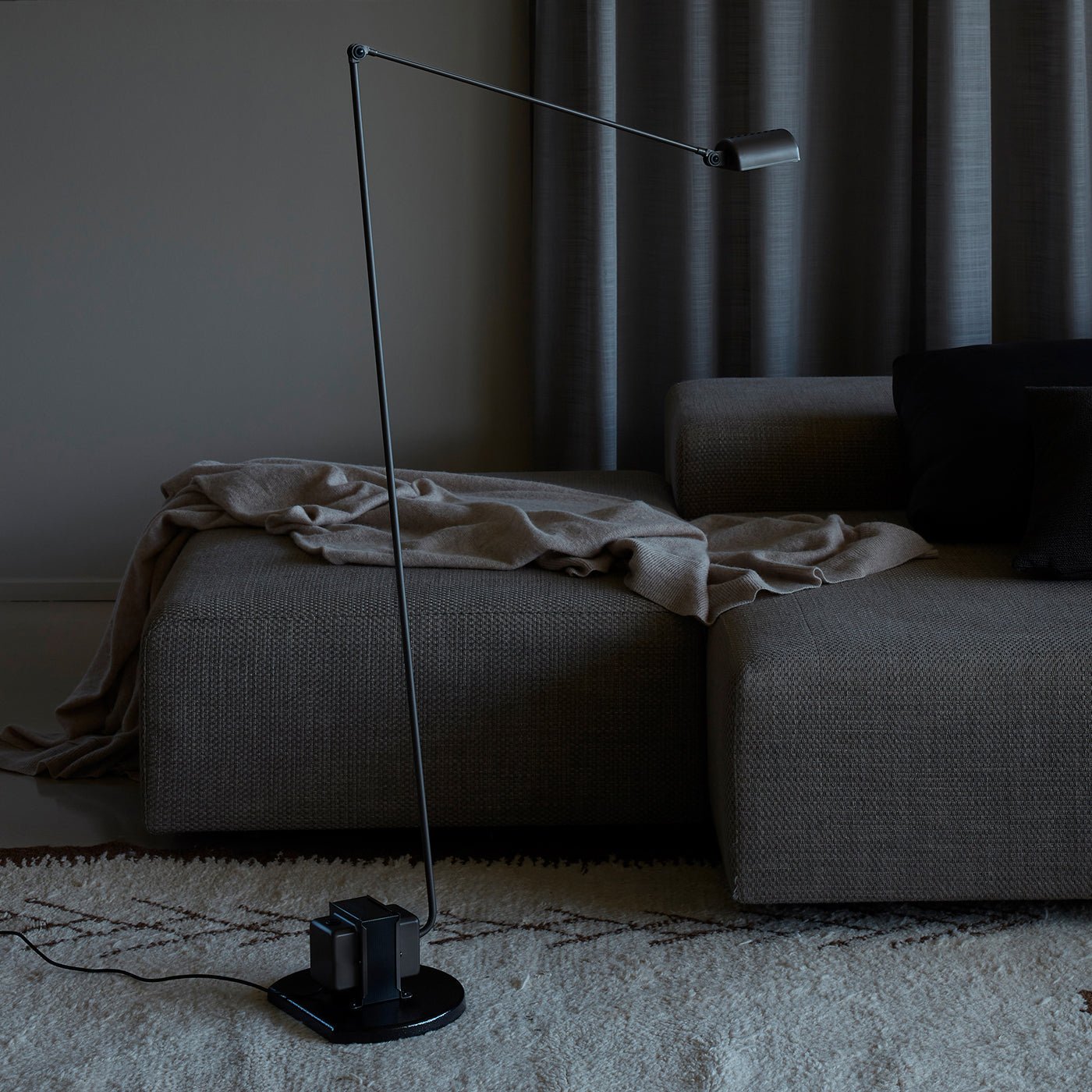 Dynamo Adjustable Arm LED Floor Lamp with Rotating Metal Diffuser and Cylindrical Base Standing Light