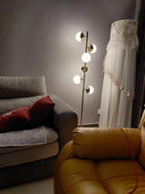 Modern LED Tree Standing Floor Lamp with Frosted Glass Globes and Gold Finish
