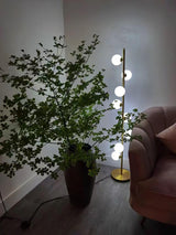 Modern LED Tree Standing Floor Lamp with Frosted Glass Globes and Gold Finish