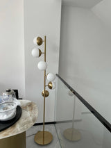Modern LED Tree Standing Floor Lamp with Frosted Glass Globes and Gold Finish