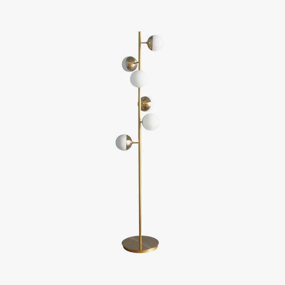 Modern LED Tree Standing Floor Lamp with Frosted Glass Globes and Gold Finish