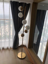 Modern LED Tree Standing Floor Lamp with Frosted Glass Globes and Gold Finish