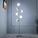 Modern LED Tree Standing Floor Lamp with Frosted Glass Globes and Gold Finish