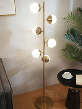 Modern LED Tree Standing Floor Lamp with Frosted Glass Globes and Gold Finish