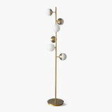 Modern LED Tree Standing Floor Lamp with Frosted Glass Globes and Gold Finish