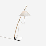 Modern Wood Floor Lamp with Adjustable White Fabric Shade and Retro Fishing Silhouette