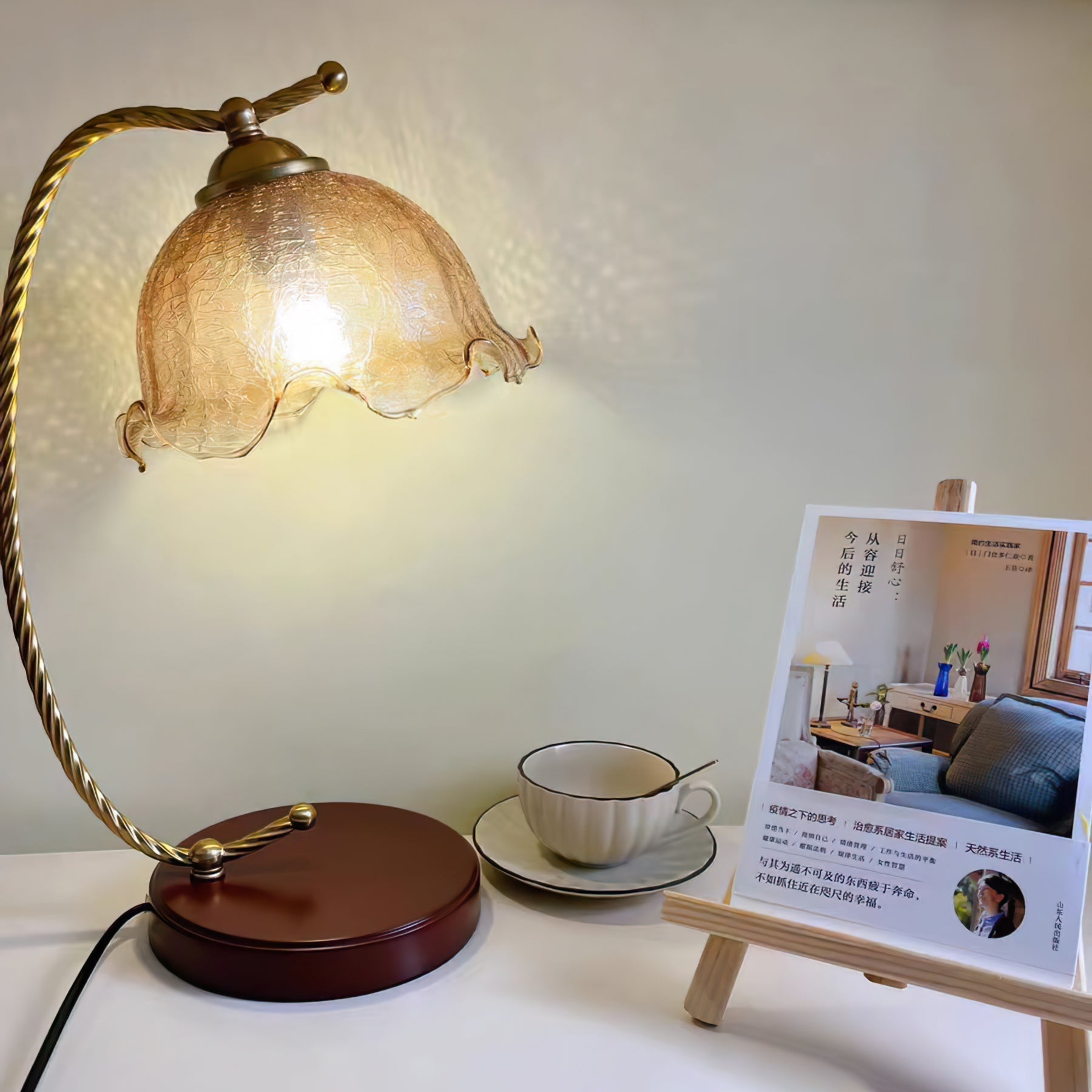 Vintage Pleated Shade Table Lamp with Walnut Base and Gold Accents for Modern Bedrooms