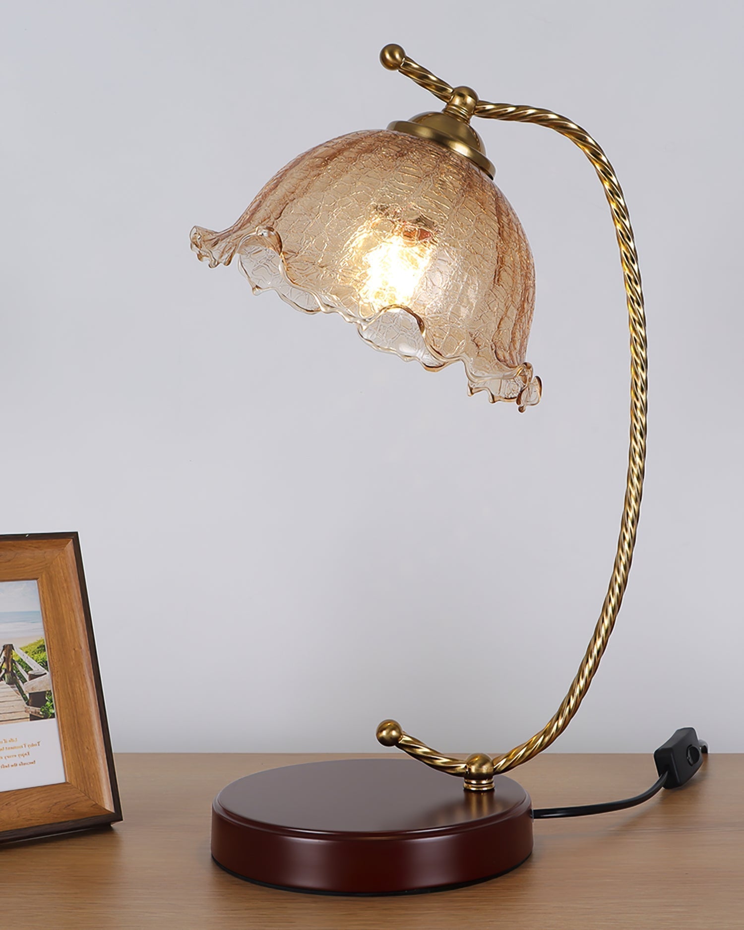 Vintage Pleated Shade Table Lamp with Walnut Base and Gold Accents for Modern Bedrooms