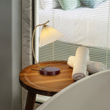 Vintage Pleated Shade Table Lamp with Walnut Base and Gold Accents for Modern Bedrooms