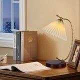Vintage Pleated Shade Table Lamp with Walnut Base and Gold Accents for Modern Bedrooms