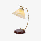 Vintage Pleated Shade Table Lamp with Walnut Base and Gold Accents for Modern Bedrooms