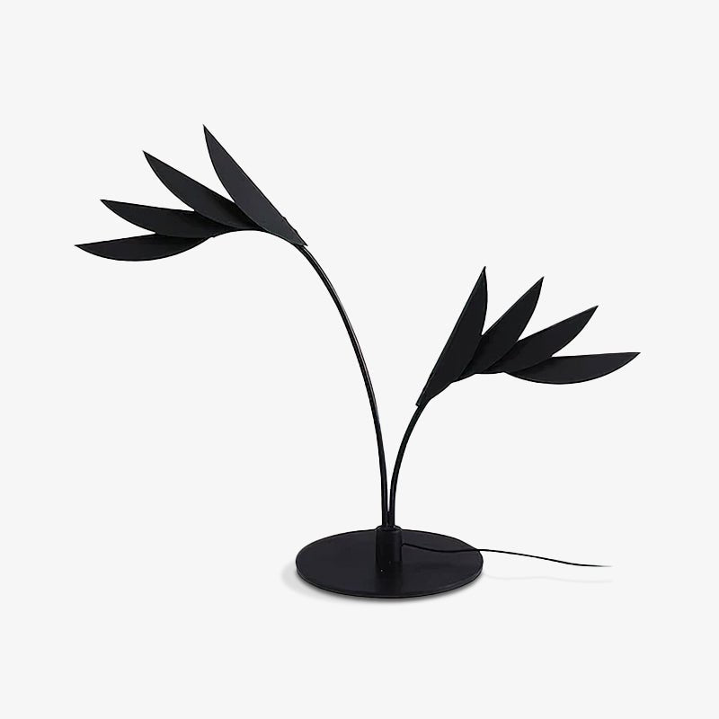 Modern Double Leaf Metal Table Lamp with Botanical Design in Black Finish for Office and Bedroom