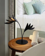 Modern Double Leaf Metal Table Lamp with Botanical Design in Black Finish for Office and Bedroom