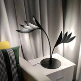 Modern Double Leaf Metal Table Lamp with Botanical Design in Black Finish for Office and Bedroom