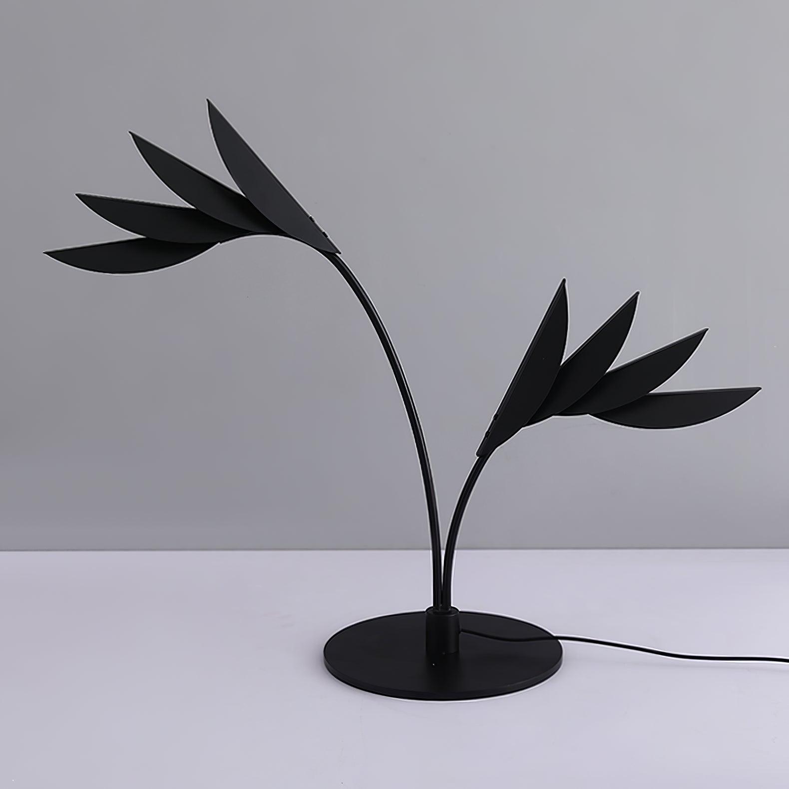Modern Double Leaf Metal Table Lamp with Botanical Design in Black Finish for Office and Bedroom