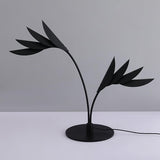 Modern Double Leaf Metal Table Lamp with Botanical Design in Black Finish for Office and Bedroom