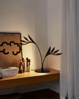 Modern Double Leaf Metal Table Lamp with Botanical Design in Black Finish for Office and Bedroom