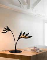 Modern Double Leaf Metal Table Lamp with Botanical Design in Black Finish for Office and Bedroom