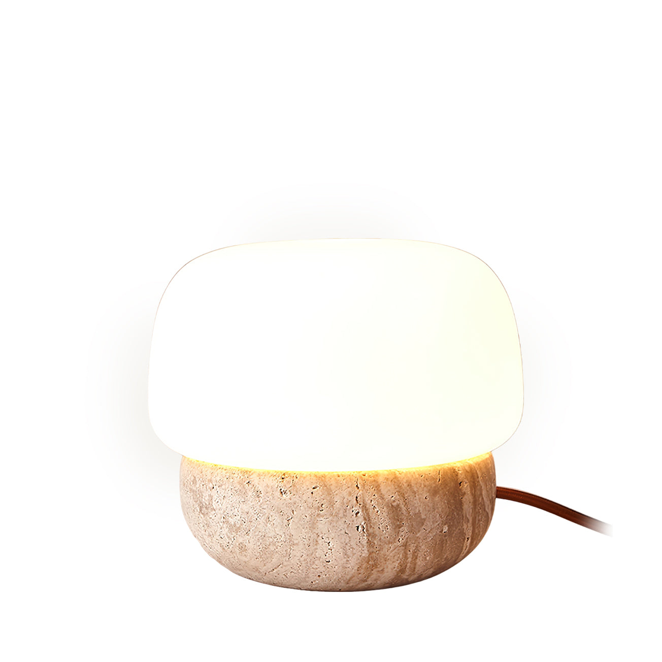 Modern Yellow Travertine Stone Table Lamp with Glass Globe for Minimalist Bedside Decor