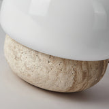 Modern Yellow Travertine Stone Table Lamp with Glass Globe for Minimalist Bedside Decor