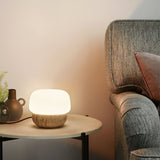 Modern Yellow Travertine Stone Table Lamp with Glass Globe for Minimalist Bedside Decor