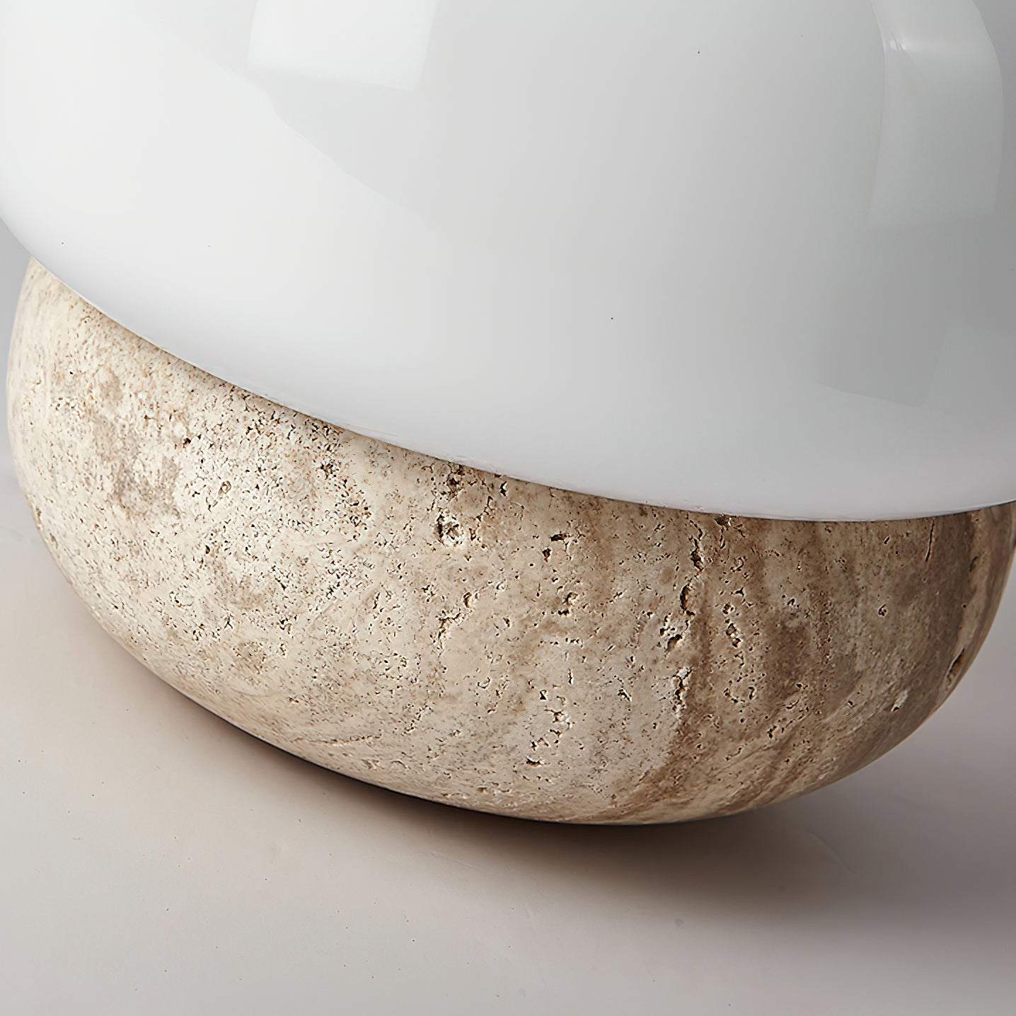 Modern Yellow Travertine Stone Table Lamp with Glass Globe for Minimalist Bedside Decor