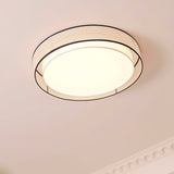 Modern Drum Flush Mount Ceiling Light with Beige Linen Shade and Integrated LED