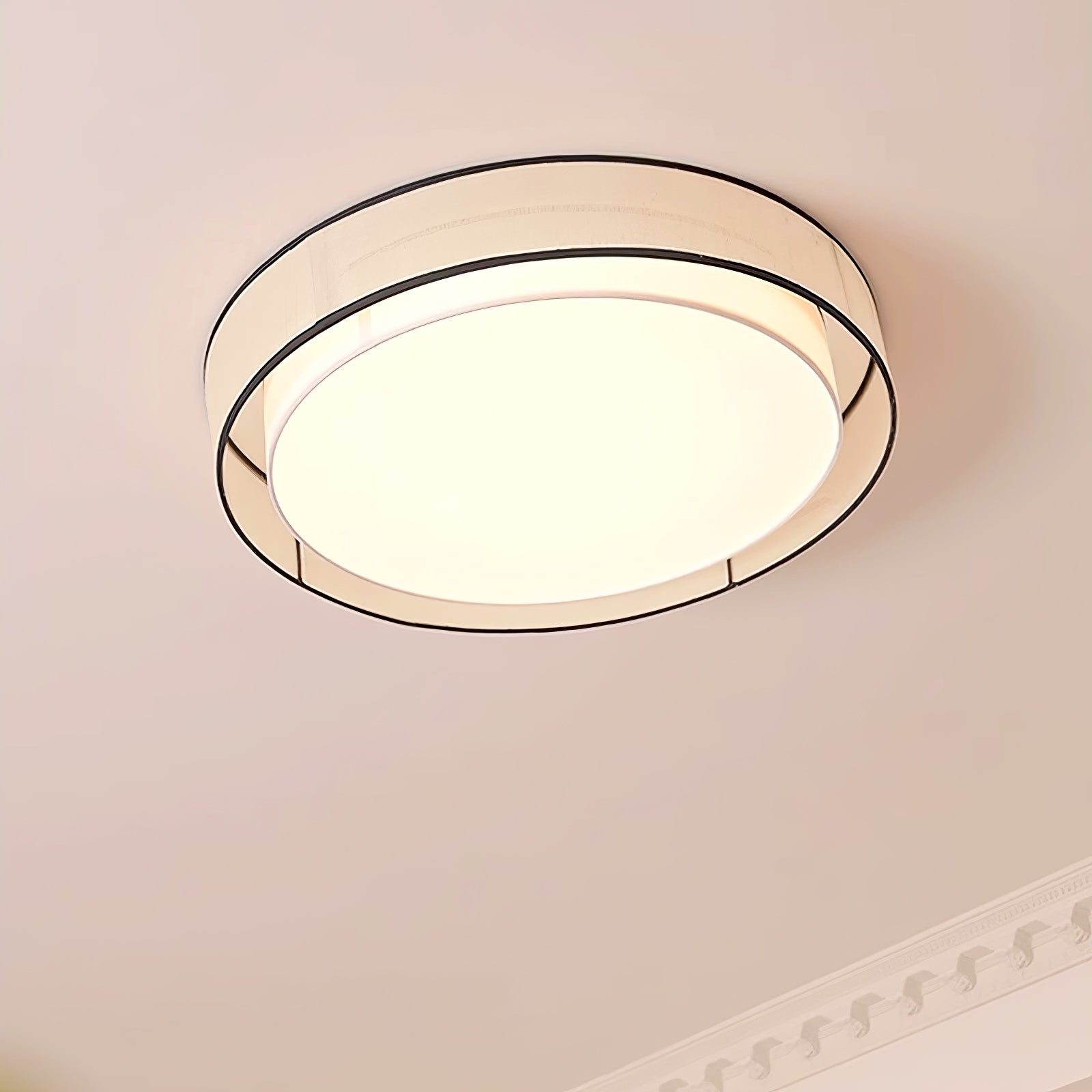 Modern Drum Flush Mount Ceiling Light with Beige Linen Shade and Integrated LED