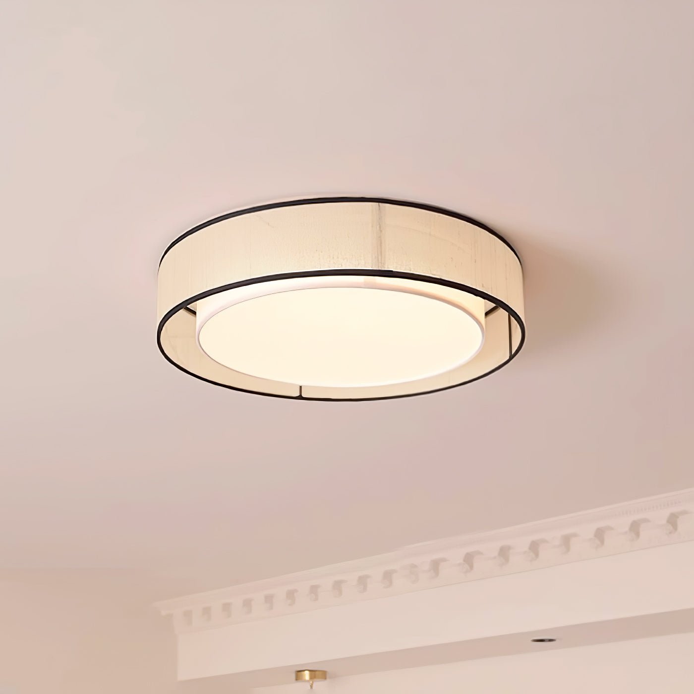 Modern Drum Flush Mount Ceiling Light with Beige Linen Shade and Integrated LED