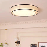 Modern Drum Flush Mount Ceiling Light with Beige Linen Shade and Integrated LED