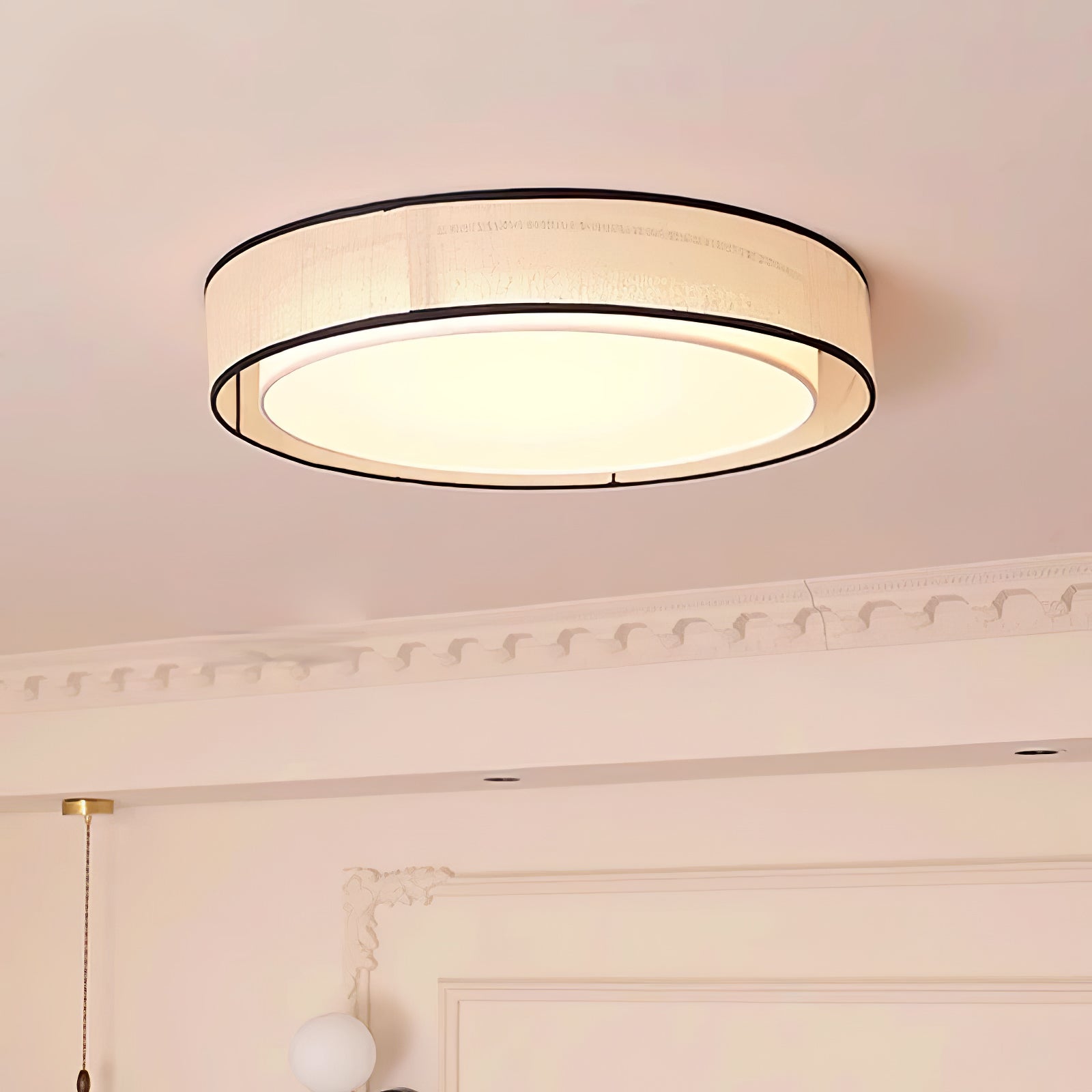 Modern Drum Flush Mount Ceiling Light with Beige Linen Shade and Integrated LED
