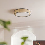 Modern Drum Flush Mount Ceiling Light with Beige Linen Shade and Integrated LED