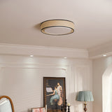 Modern Drum Flush Mount Ceiling Light with Beige Linen Shade and Integrated LED
