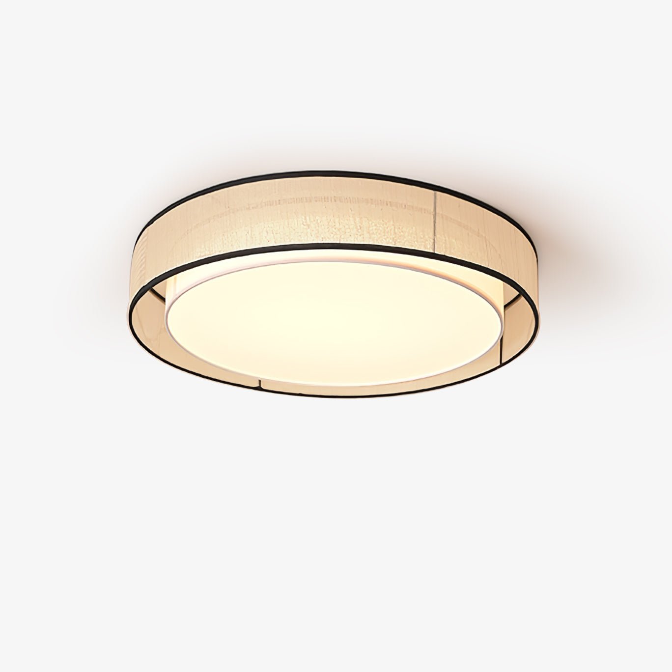 Modern Drum Flush Mount Ceiling Light with Beige Linen Shade and Integrated LED