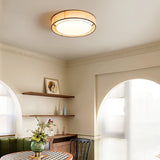 Modern Drum Flush Mount Ceiling Light with Beige Linen Shade and Integrated LED