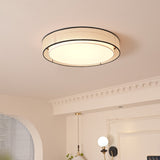 Modern Drum Flush Mount Ceiling Light with Beige Linen Shade and Integrated LED