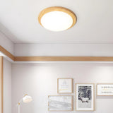 Modern Rubberwood Drum Flush Mount Ceiling Light for Minimalist Living Spaces