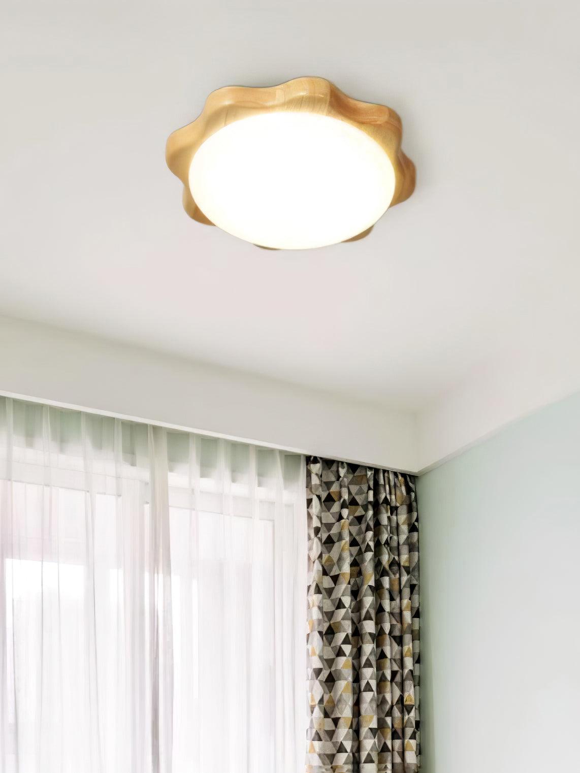 Modern Rubberwood Drum Flush Mount Ceiling Light for Minimalist Living Spaces