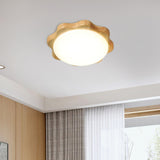 Modern Rubberwood Drum Flush Mount Ceiling Light for Minimalist Living Spaces