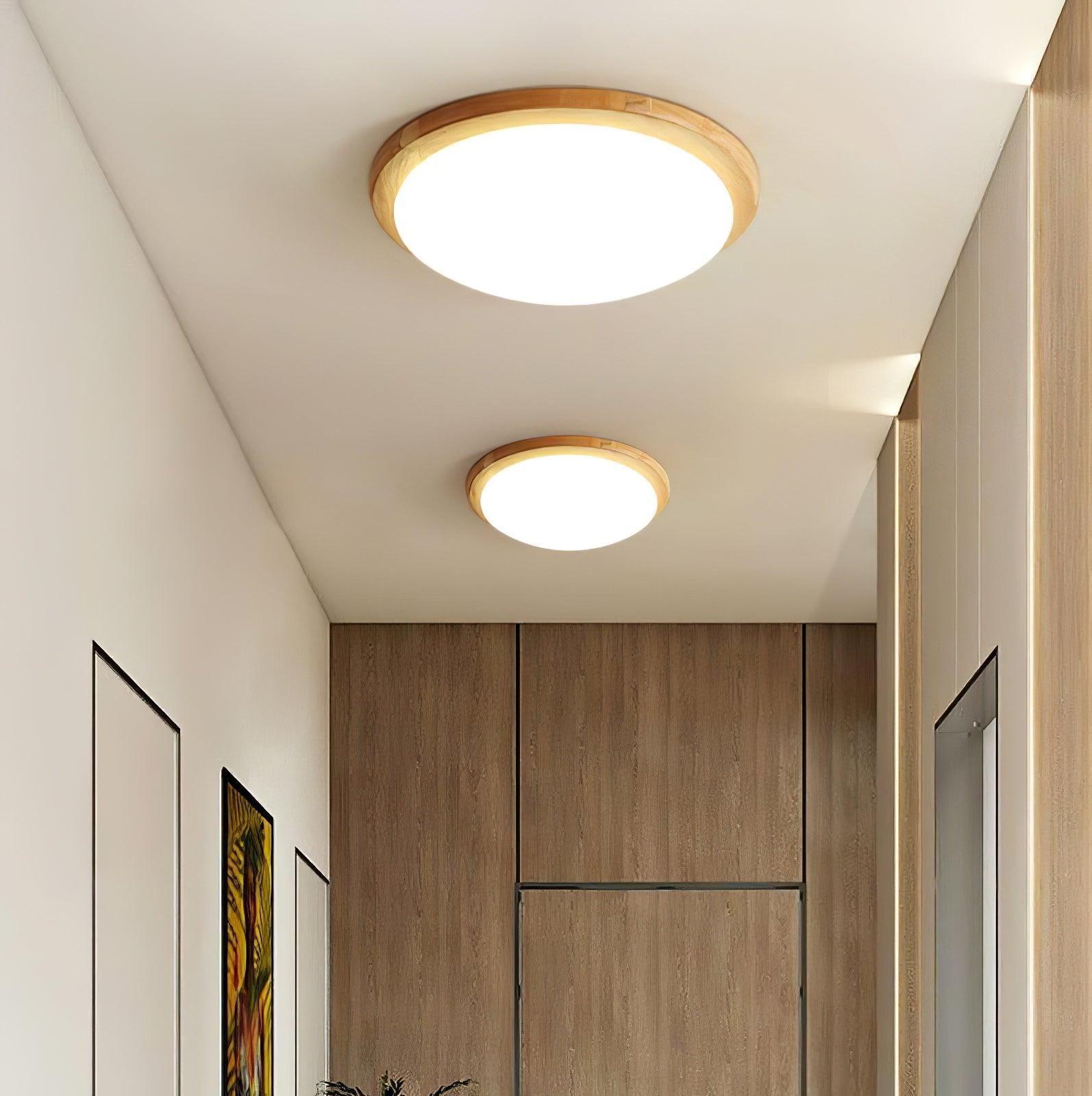 Modern Rubberwood Drum Flush Mount Ceiling Light for Minimalist Living Spaces