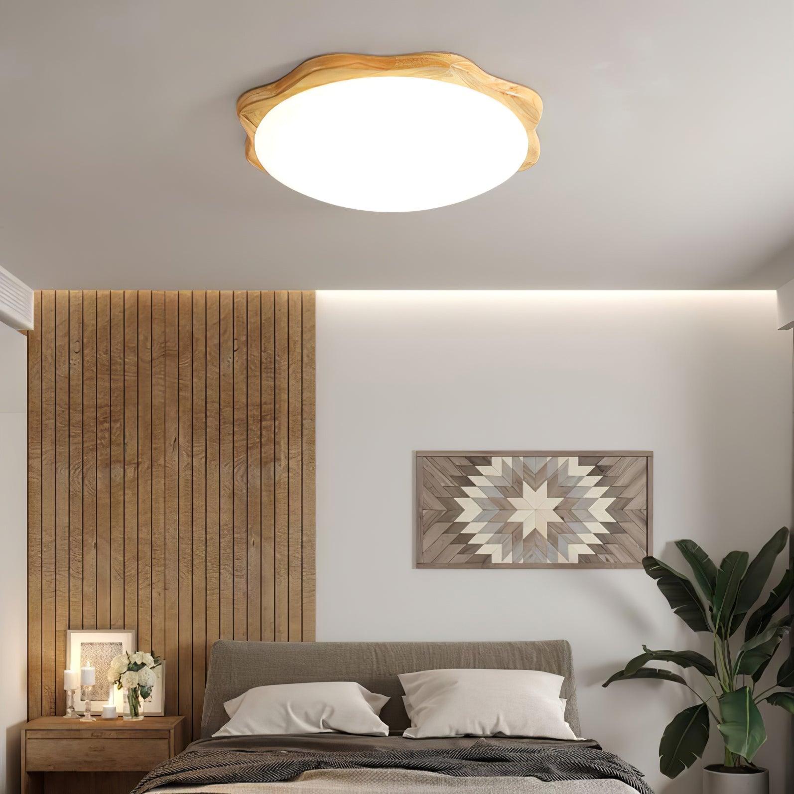 Modern Rubberwood Drum Flush Mount Ceiling Light for Minimalist Living Spaces