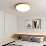 Modern Rubberwood Drum Flush Mount Ceiling Light for Minimalist Living Spaces