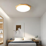 Modern Rubberwood Drum Flush Mount Ceiling Light for Minimalist Living Spaces