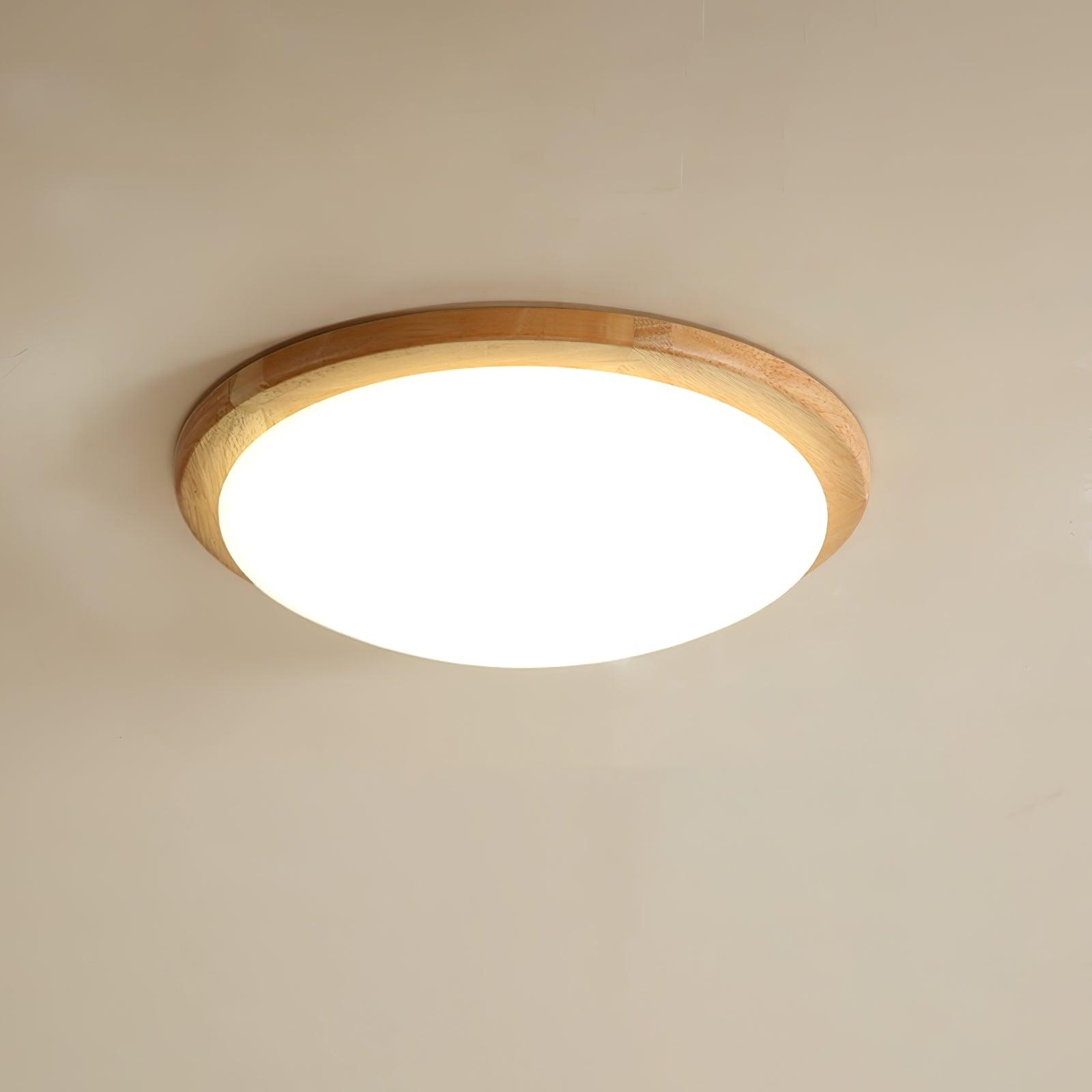 Modern Rubberwood Drum Flush Mount Ceiling Light for Minimalist Living Spaces