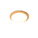 Modern Rubberwood Drum Flush Mount Ceiling Light for Minimalist Living Spaces