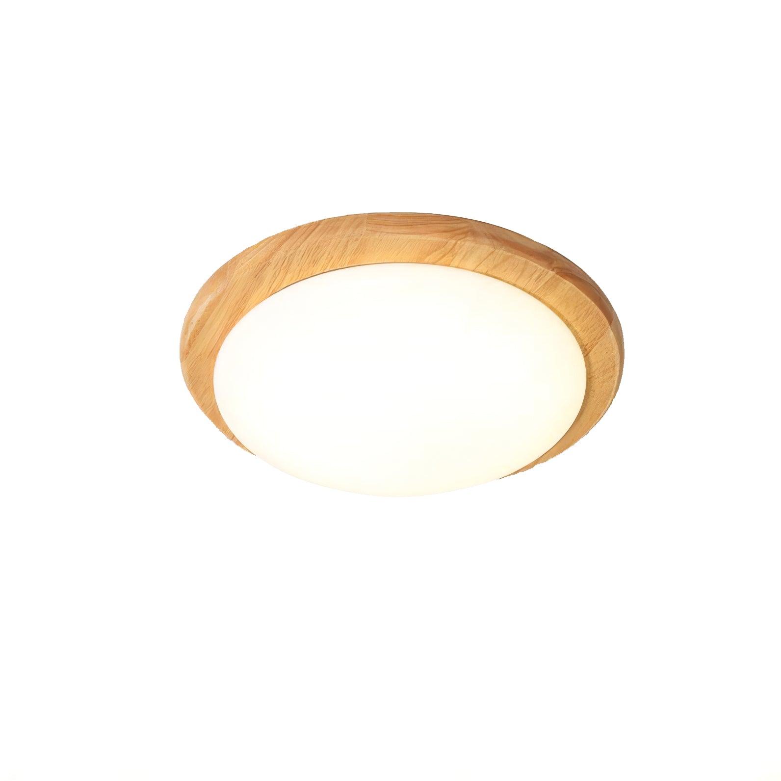 Modern Rubberwood Drum Flush Mount Ceiling Light for Minimalist Living Spaces