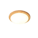 Modern Rubberwood Drum Flush Mount Ceiling Light for Minimalist Living Spaces